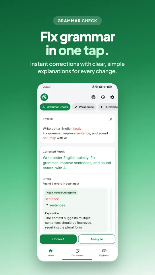 Grammar check with explanations